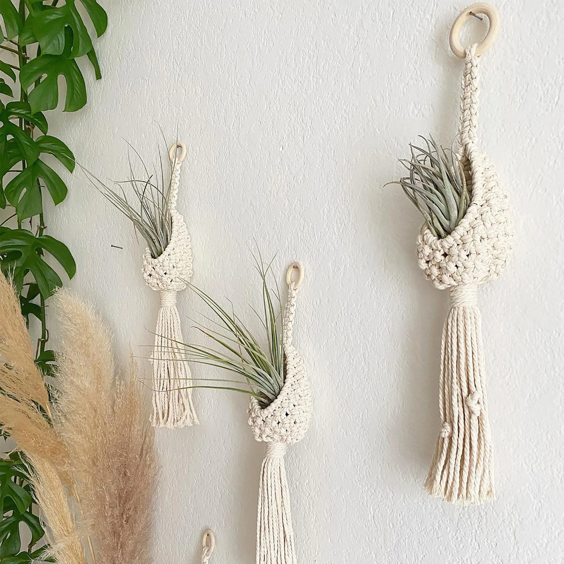 Macrame Wall Hanging Air Pineapple Plant Holder Planter Cotton Hand Weaving Flowerpot Net Bag For Home Decor Bedroom Decoration