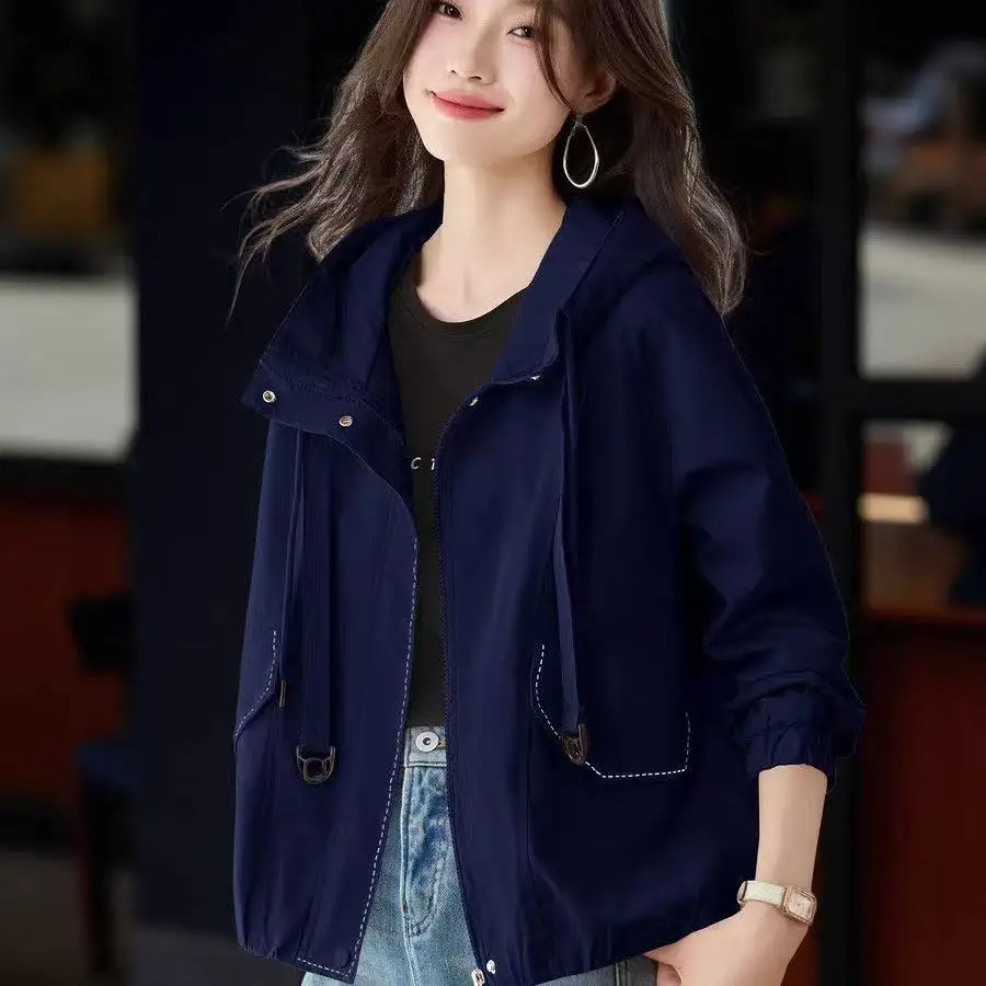 

Fashion Hooded Windbreaker Coat Women's Spring Autumn 2026New Korean Jacket Trend Casual Outwear Temperament Female Overcoat Top