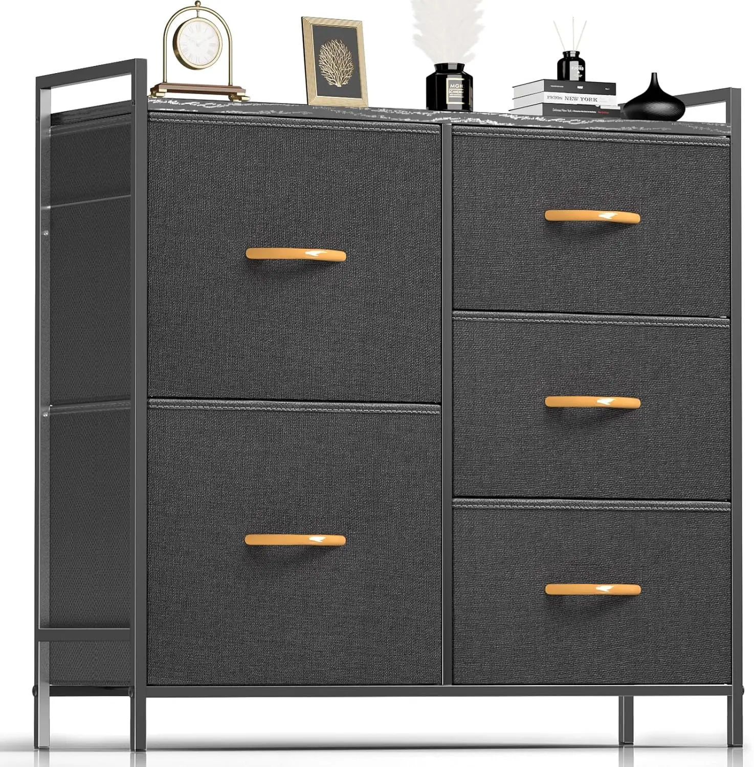 

Dresser for Bedroom, Small Dresser with 5 Drawers for Closet, Fabric Dresser for Nursery, Home Office (Dark Grey)