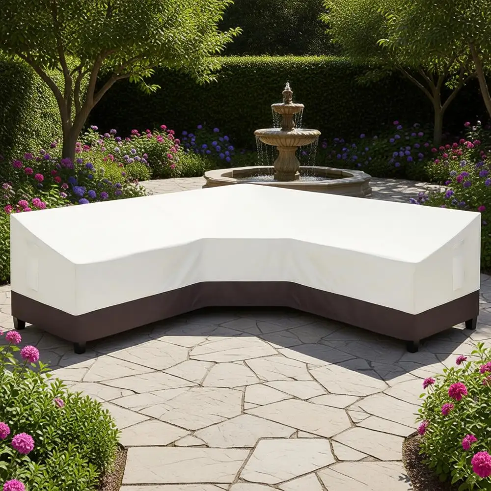 

UV-Resistant Outdoor V-Shaped Sectional Sofa Cover, 100x100, Water-Proof, Beige/Brown