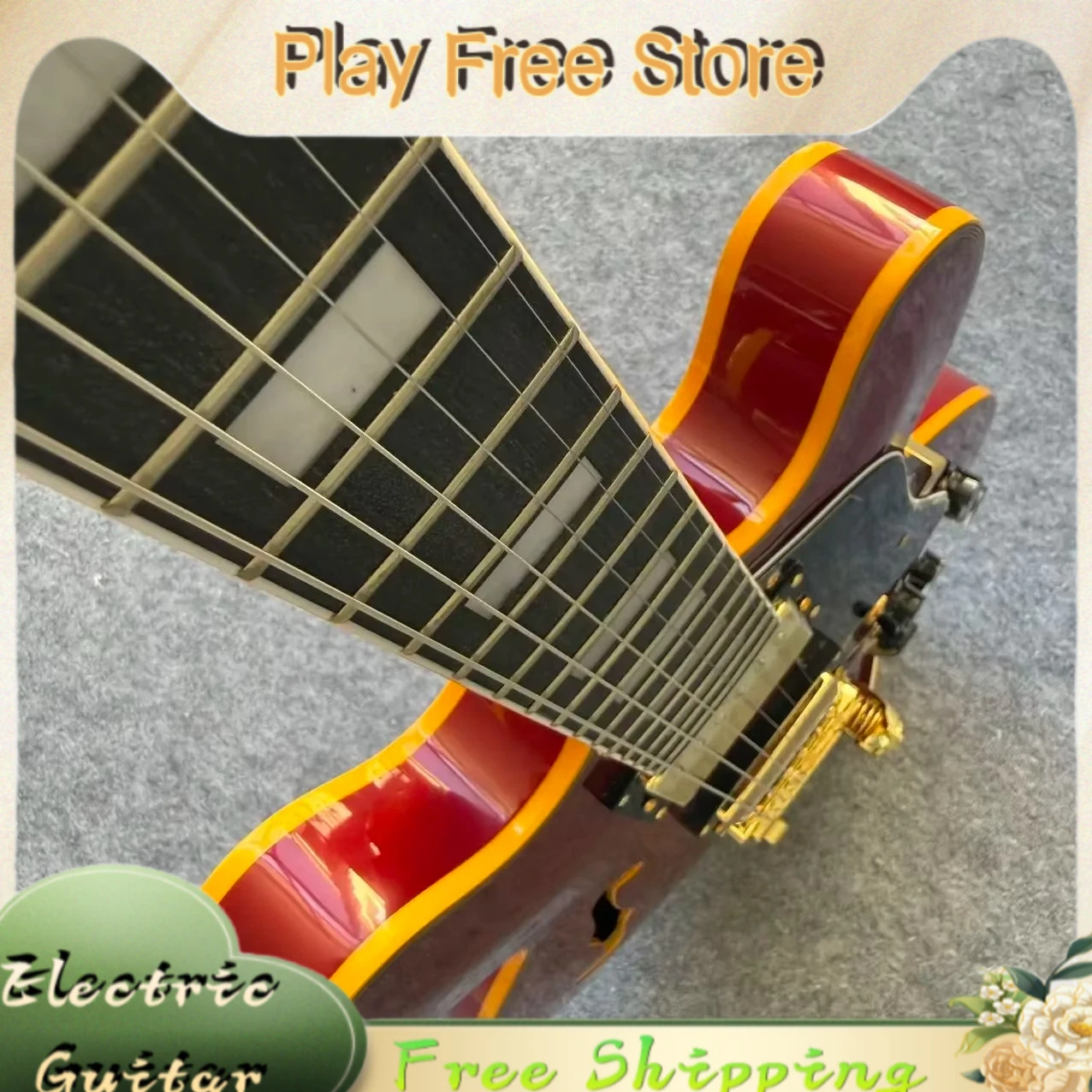 ES355 Semi‑Hollow Electric Guitar HH Alnico5 Double‑Coil Wine Red Gold Binding F‑Hole Recording Jazz Guitar Free Shipping