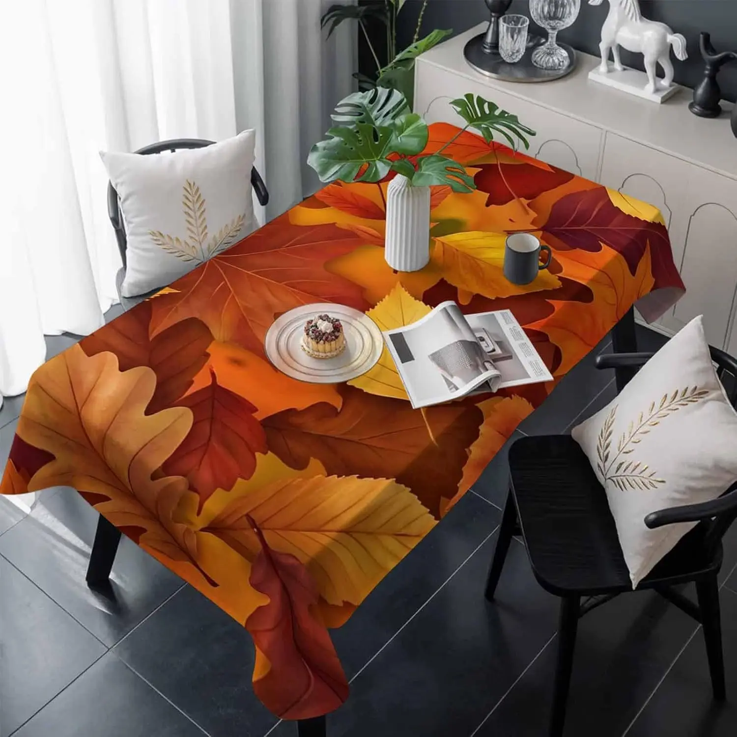 Fall Maple Leaf Rectangle Tablecloth for Table Decor Reusable Kitchen Dining Tablecloth Holiday Party Autumn Decorations
