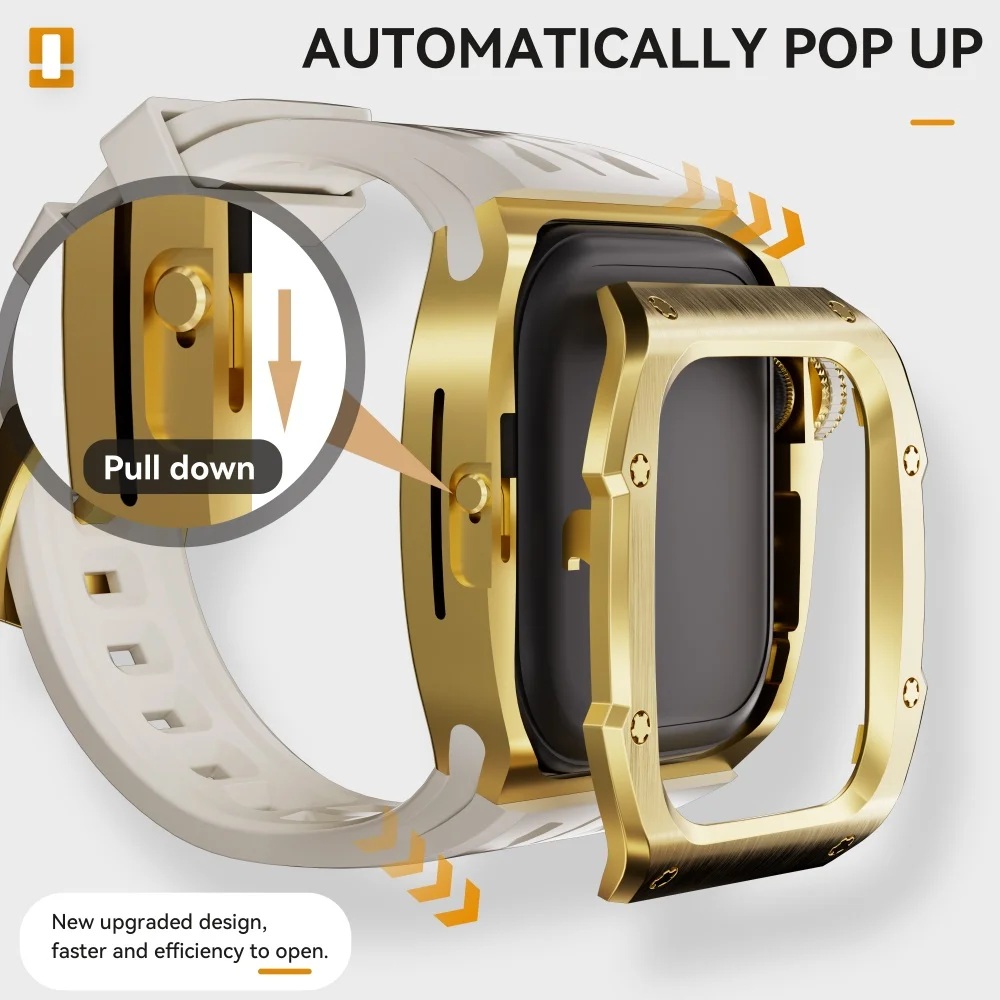 حافظة فاخرة لسلسلة ساعات Apple S10 46 ملم حافظة متينة مع حزام بإبزيم معدني من الفولاذ المقاوم للصدأ 316L غطاء ساعة شديد التحمل 46 ملم