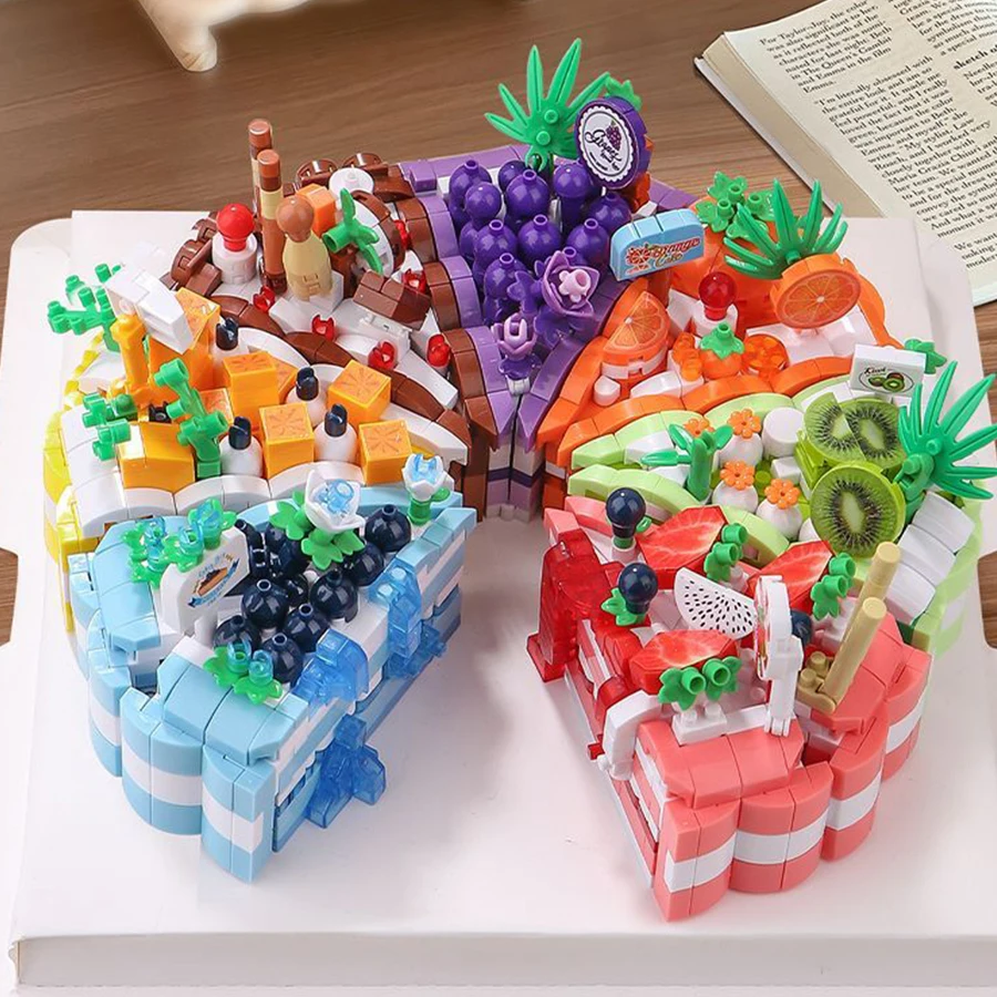 Mini Fruit Cake Building Block Model, Strawberry Mango Kiwi Chocolate Orange Grape Blueberry Cute Desktop Decor, Christmas Gift