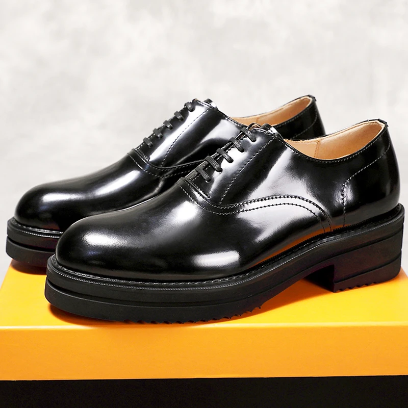 Japanese Height Increasing Shoes for Men's 8cm Elevator Dress Shoes Genuine Leather Comfortable Breathable Wedding Derby Shoes