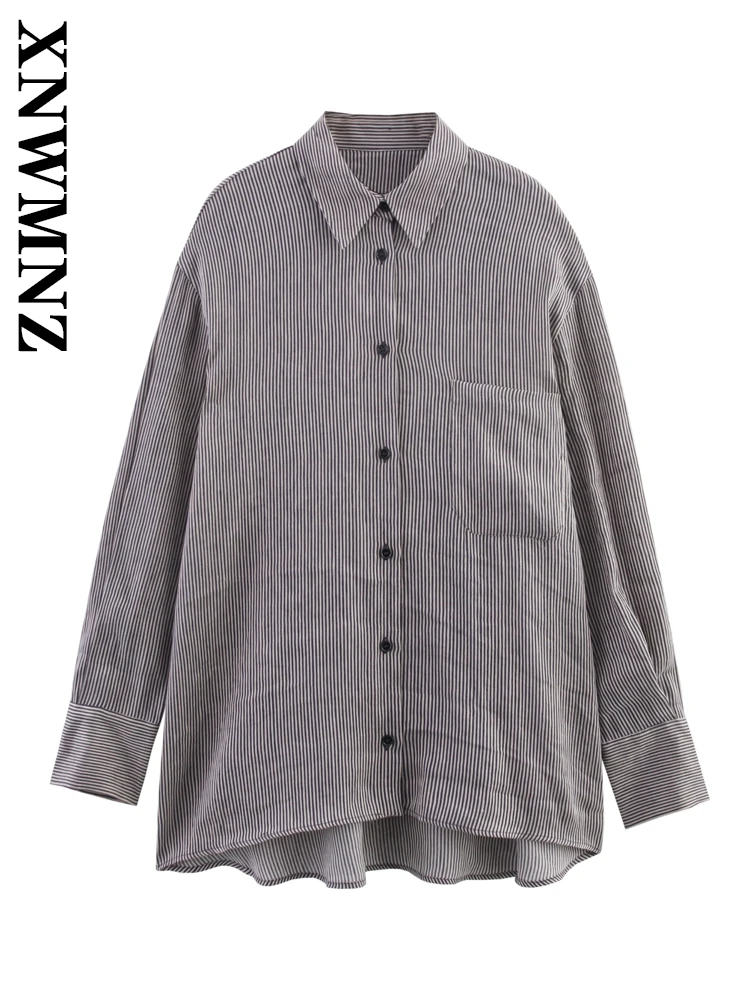 

XNWMNZ 2025 летняя новая женская простая льняная рубашка с отложным воротником, шикарная модная женская рубашка с длинным рукавом, винтажный топ с длинными рукавами