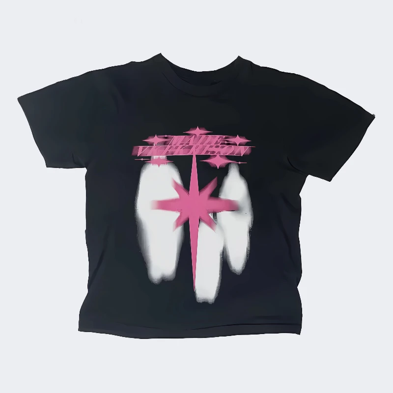 2024 männer T-shirt Y2K Straße Tragen Stern Schatten Muster T-shirt Hip Hop Nabelschnur Harajuku T-shirt Kurze Top T-shirt