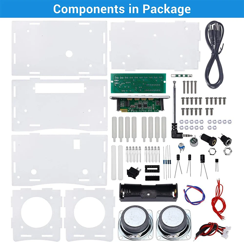 DIY Electronic Kit FM Radio Bluetooth-Compatible Speaker USB/TF Mode Outdoor Stereo Sound Amplifier LED Flashing Light Soldering