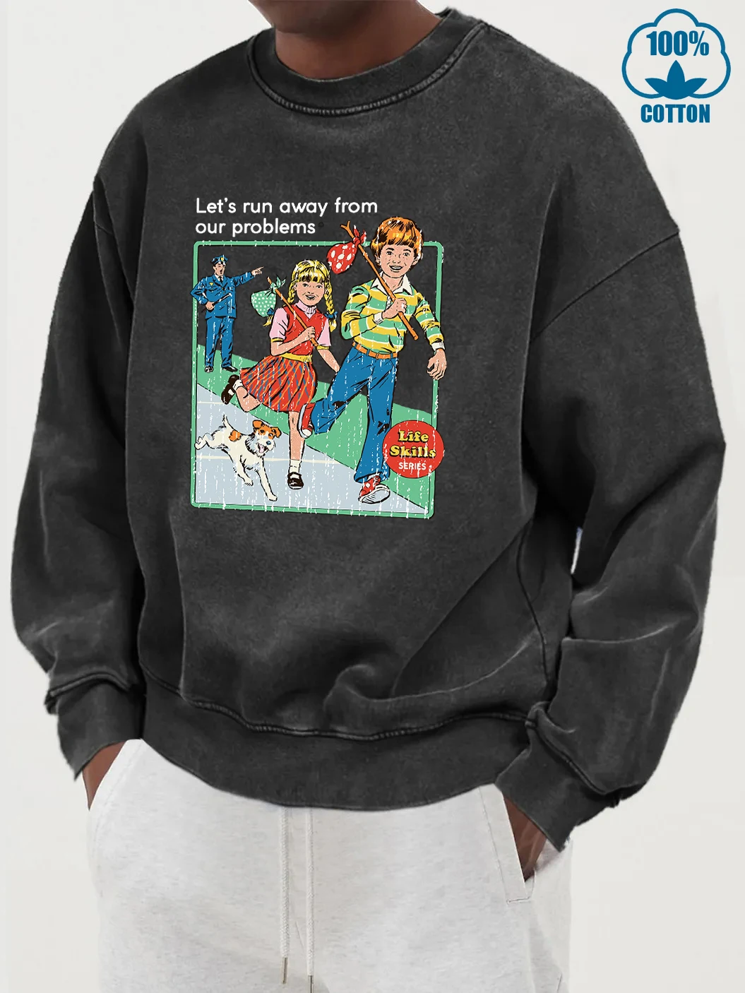 Life Skill Serie Drucke Retro Schnee Waschen Pullover Männer Oansatz Gewaschen Sweatshirt Baumwolle Oversize Streetwear Casual Straße Hoodies