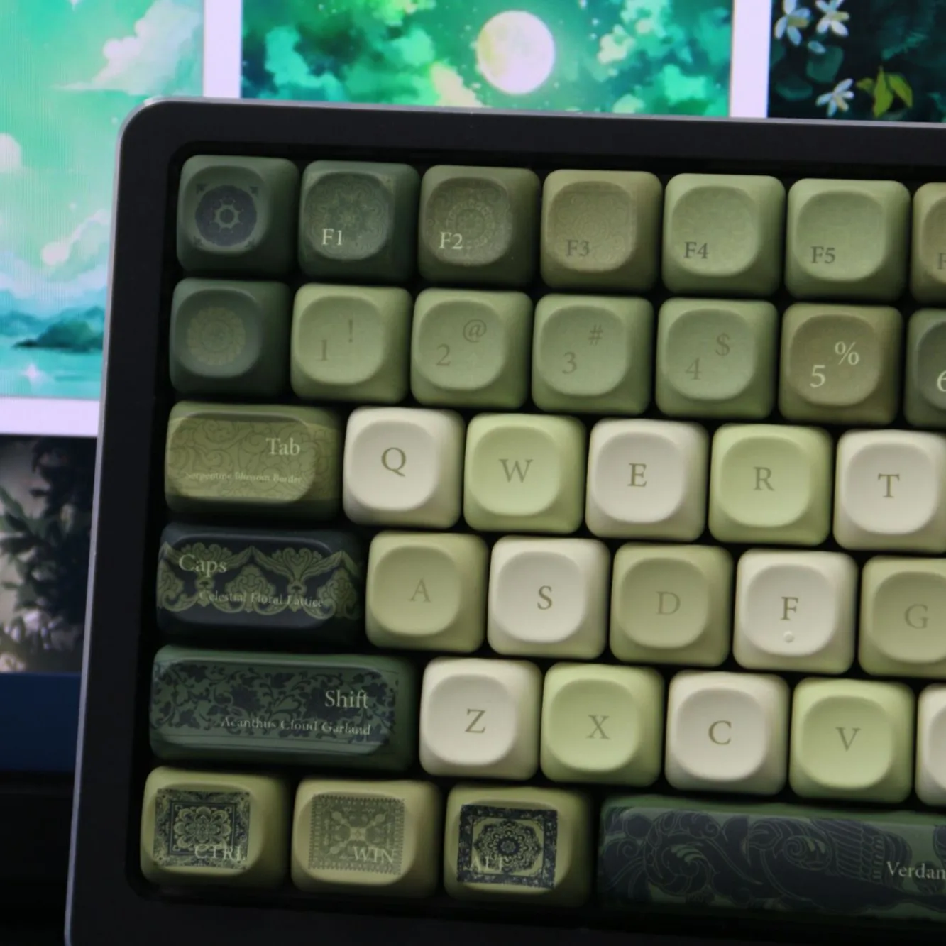 Green Pattern Theme Keycaps Set PBT MOA Cherry Profile Custom Original Handmade Keycaps for Mechanical Keyboard Accessories DIY