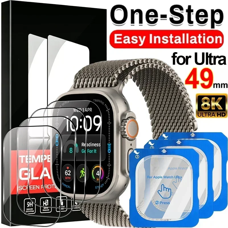 Tempered Glass Screen Protector for Apple Watch Ultra 4/3/2/1 49mm with Alignment Tool Easy Install Anti-Scratch Protective Film