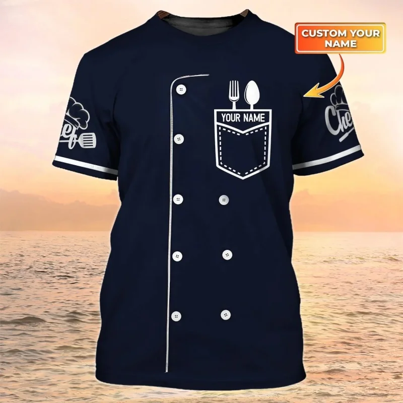 

Chef Uniform Pattern T Shirt For Men Customized Name 3D Printed Tees Harajuku Short Sleeve Baggy Street Tops Cool T-shirts