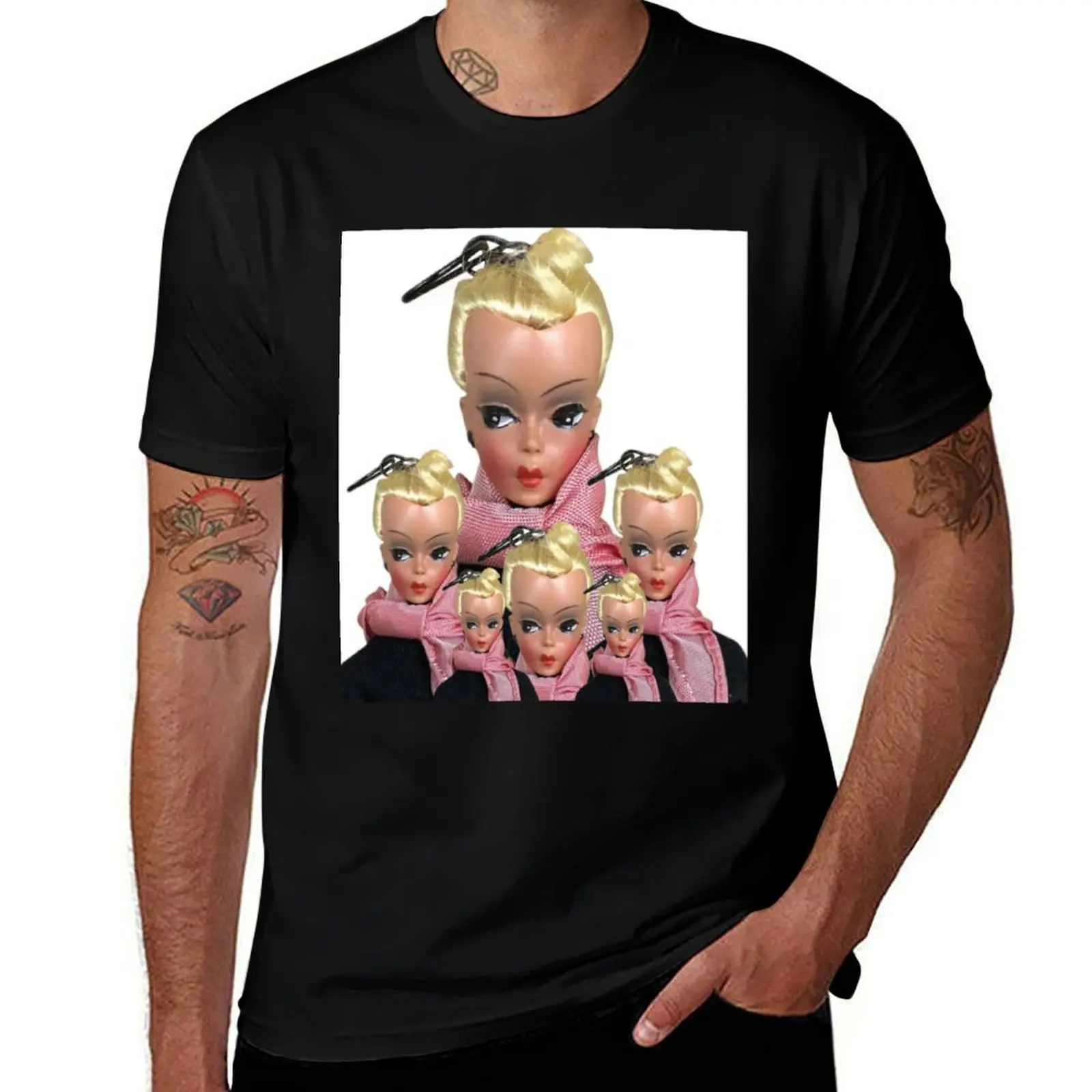 vintage doll valley kitsch retro print mask T-Shirt Casual Loose Fit Short Sleeve T-Shirt