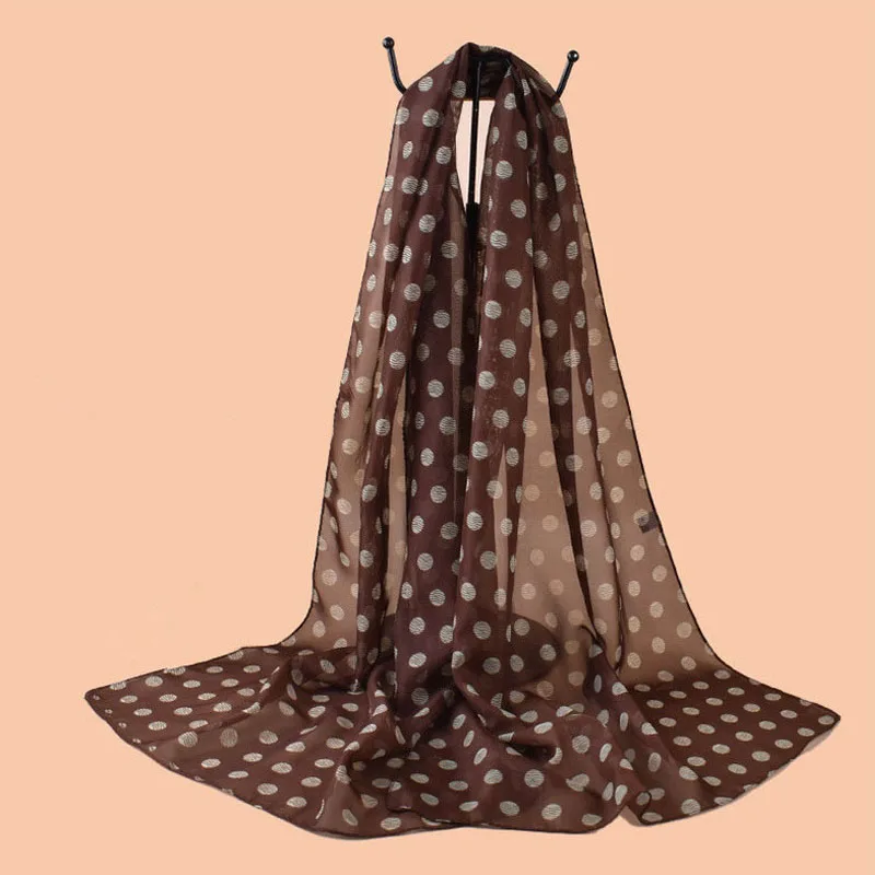 

Elegant Long Shawls Wraps Women Beach Sunscreen Hijab Bandana Head Scarfs Polka Dot Silk Scarf Chiffon Neck Scarves 50x150cm