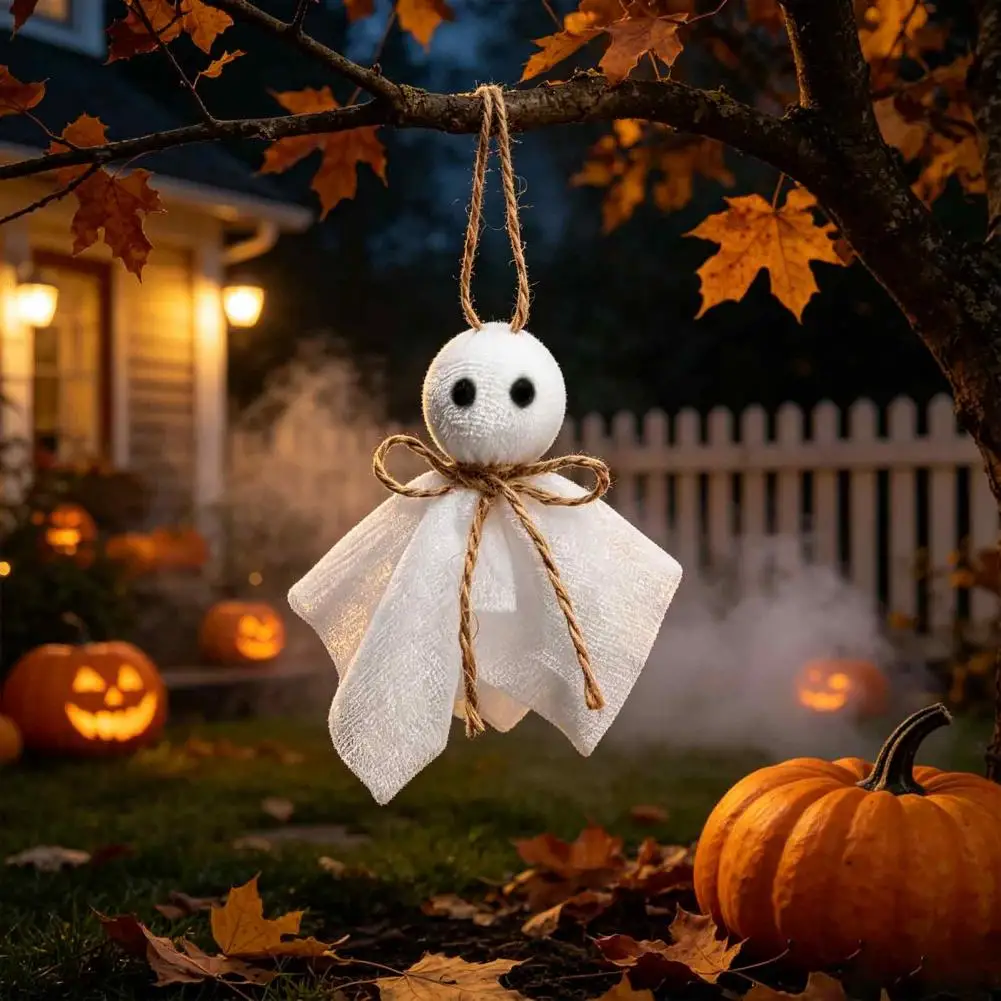Halloween Hanging Ghost Decorations Halloween Ghost Ornament Set Small Rustic Cloth Ghost Dolls with Jute Rope for Haunted
