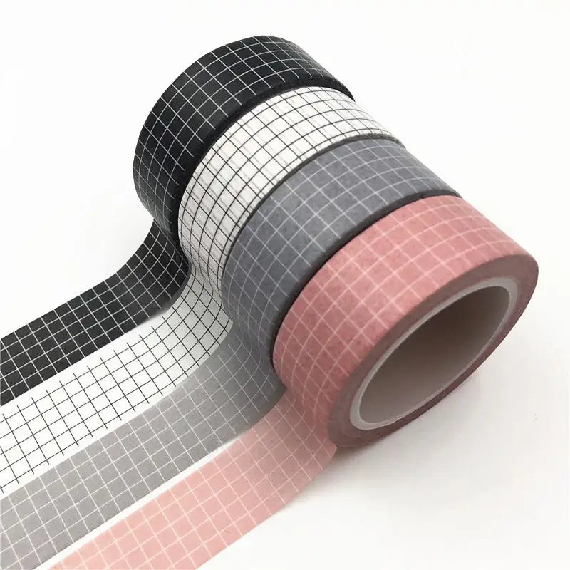 10 m schwarz-weißes Gitter-Washi-Klebeband aus japanischem Papier, DIY-Planer, Abdeckband, Klebebänder, Aufkleber, dekorative Schreibwaren-Klebebänder