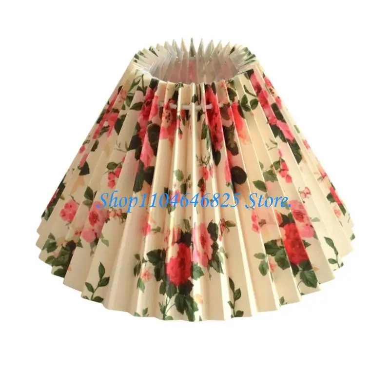 Decorative Pleated Lamp Shade with Flower Print, Foldable Fabric Cover for Softer Bedside, Study, and Accent Lighting