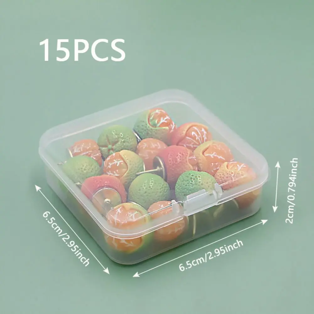 15Pcs Portable Creative Simulated Fruit Push Pins DIY 3D Blackboard Push Pins with Box Multifunctional Thumb Tacks Wall Markers