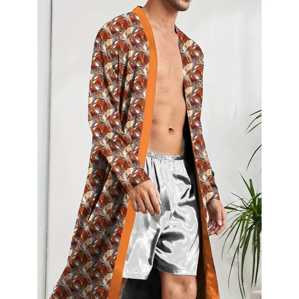 

2025 summer men's Robes casual Long Nightgown quick drying thin skin friendly home sleepwear 3D printed non fading Bathrobe man