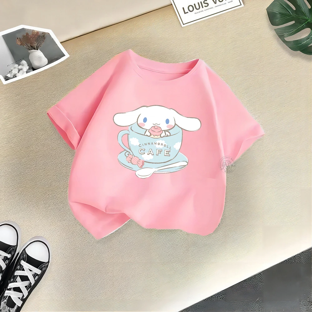 Sanrio Summer cotton playful girl T-shirt Big ear dog Creative printed street Y2K casual cotton top Outdoor sports breathable to