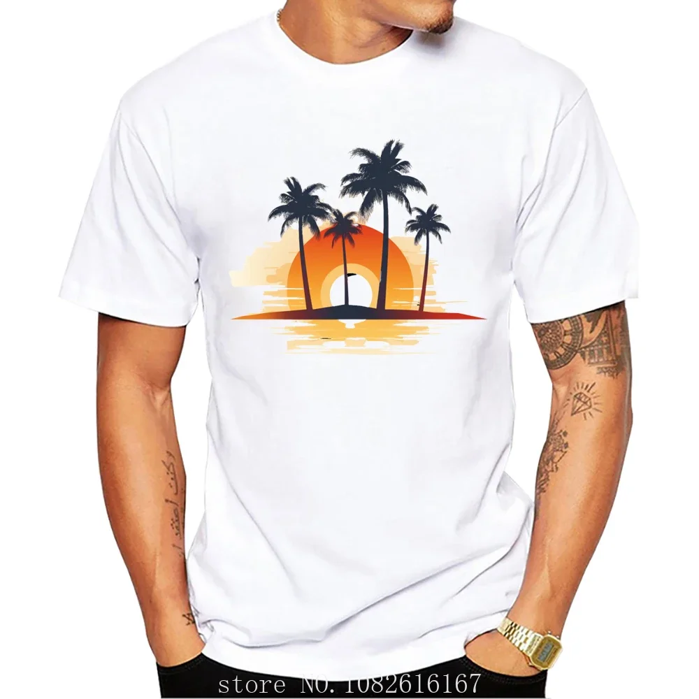 

Футболка мужская с коротким рукавом, стильная винтажная пляжная тенниска в стиле Харадзюку, с принтом заката, графическая майка в стиле Харадзюку