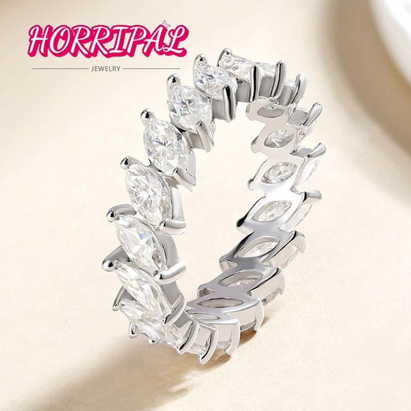 

HORRIPAL 5.4CT Marquise Cut Moissanite Full D VVS1 Lab Diamond with GRA S925 Sterling Silver Luxury Eternity Band Women Ring