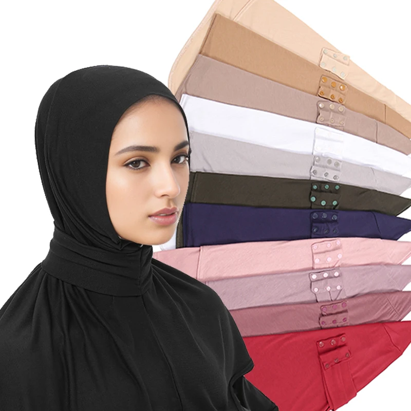 New Modal Jersey Muslim Hijab Cap Strap Button Instant Undercap Head Wrap For Women Inner Solid Adjustable Elastic Islam Turban