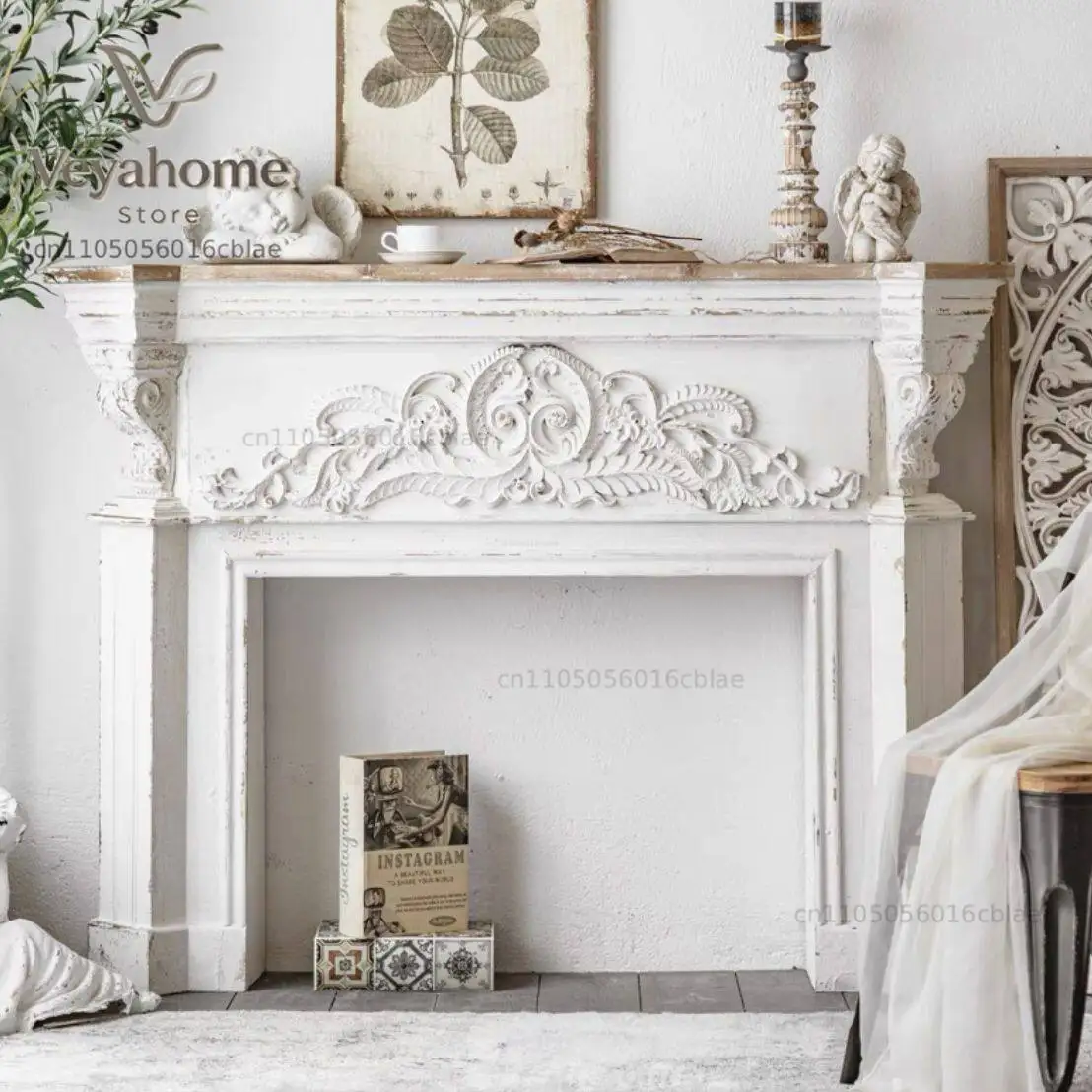 Retro fireplace decoration, villa decoration cabinet, bed and breakfast living room, wedding fireplace rack decoration, shooti