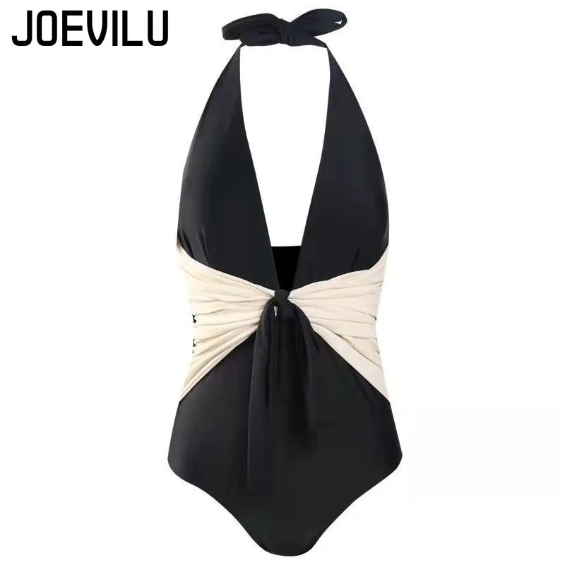 مثير متماسكة الصليب بروتيل سترة فتاة حار معلقة الرقبة الصيف جديد الجوف خارج أسفل قصيرة العنق أعلى ثوب السباحة النساء