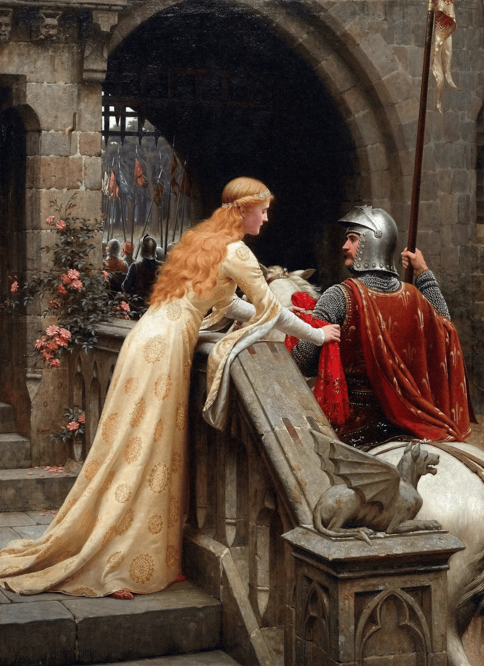 Vintage Medieval Knight Fair Maiden Canvas Wall Art Poster, Classic Castle Romance Prints Decor for Bedroom Entryway Farmhouse