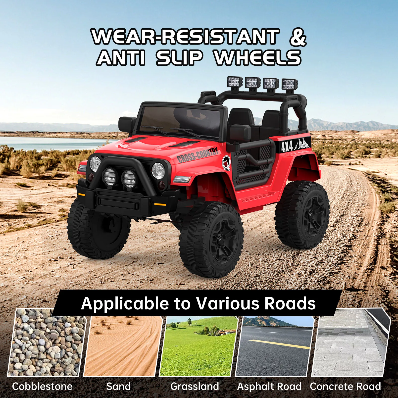 2-Seater Ride On Truck, 12V Battery Powered Kids Electric Vehicle w/ Remote Control, LED Lights, Ride On Toy Car for Boys Girls