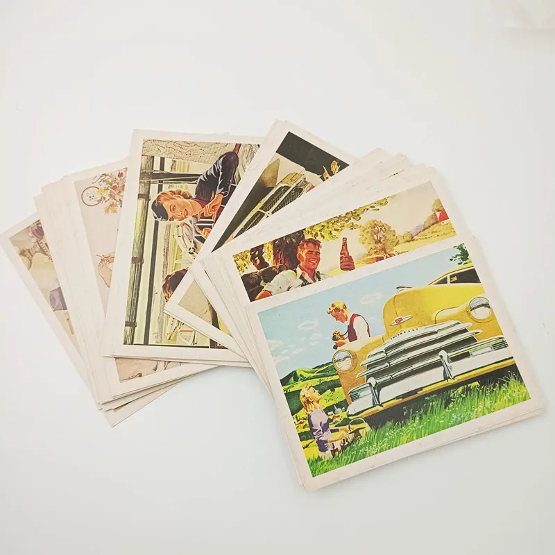 Vintage Old Memory Postcard Rope and Wood Clips Birthday Greeting Card Fashion Gift Postcard for Friend 8.6x11.3cm 42pcs/set