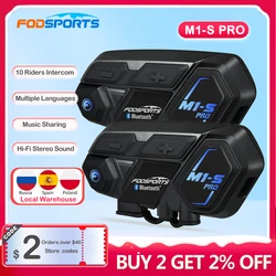 Fodsports M1S Pro - capacete fone de ouvido bluetooth 5.0 interfone de motocicleta para 8 pilotos 2000 m à prova d'água intercomunicador moto motocicleta interfone sem fio com emparelhamento universal 900mAH(CE FCC)