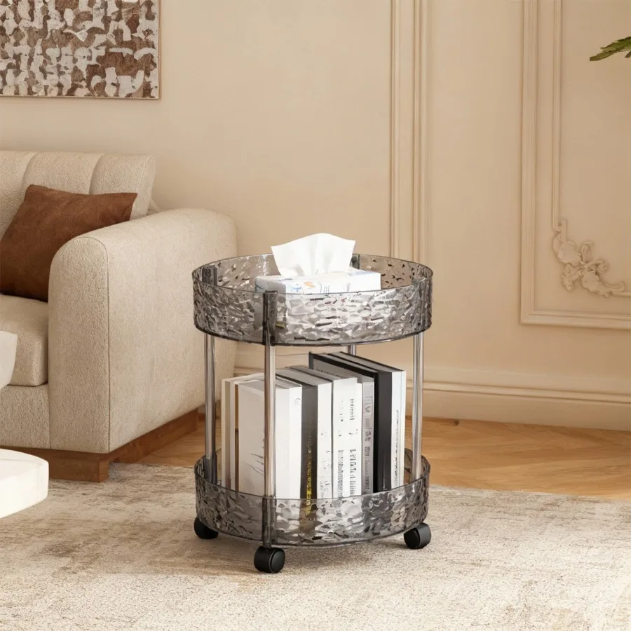 رمادي طبقة مزدوجة مستديرة المطبخ الحمام غرفة المعيشة الجرف الطابق تخزين الرف متعدد الطبقات خزانة شفافة عربة متحركة