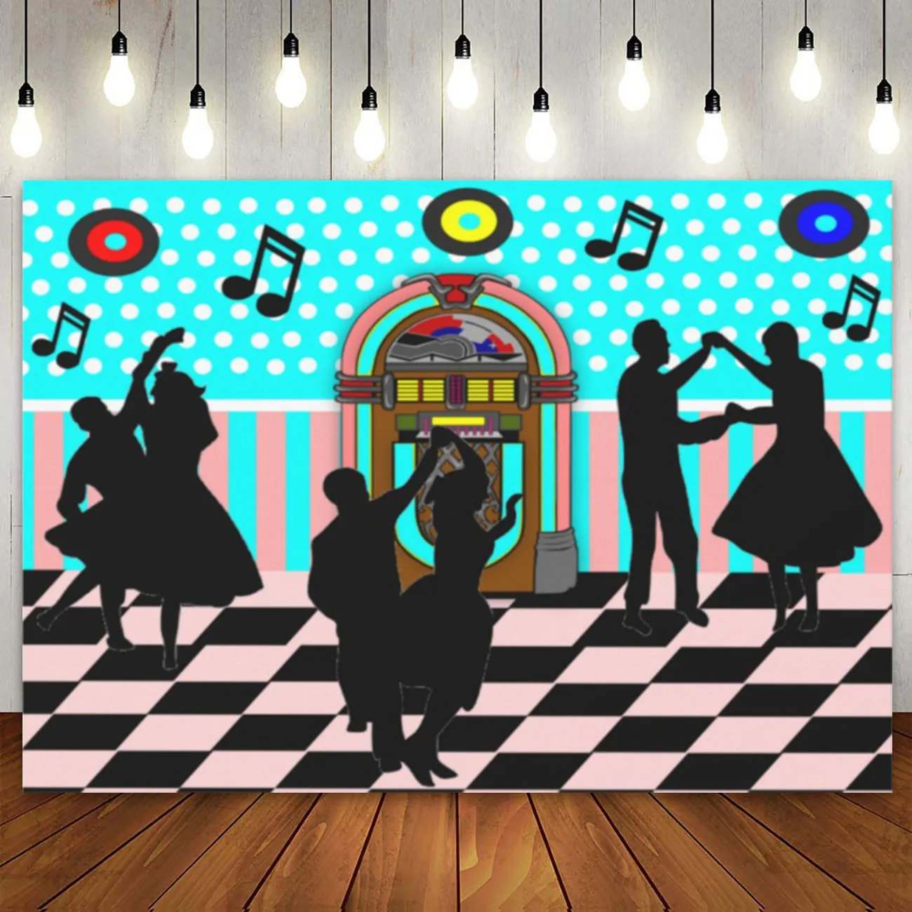 

50s Backdrop 50's Rock and Roll Music Banner Photography Background 1950s Theme Prom Dancing Jukebox Disco Birthday Party Decor