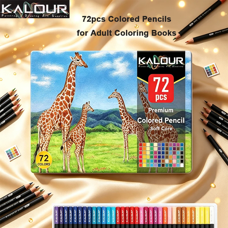kalour-72色鉛筆セット-大人向け塗り絵用-鮮やかで豊かな発色の鉛筆-耐破損性のある芯-アート愛好家やデザイナー向け