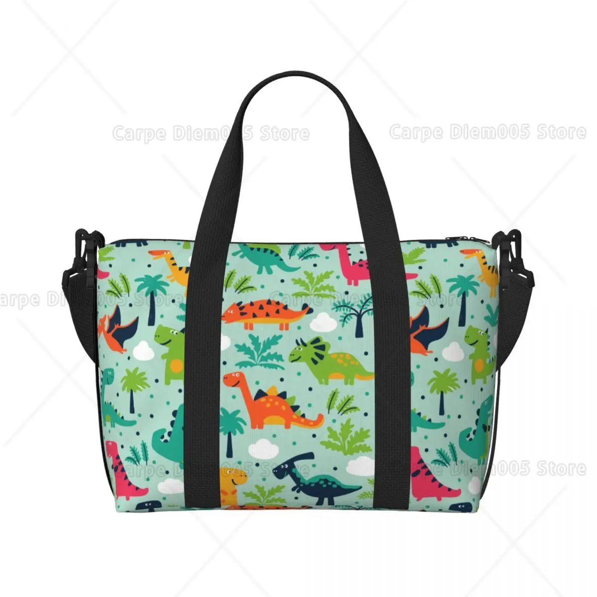 

Colorful Cartoon Dinosaur Print Shoulder Bag Lightweight Tote for Kids Parents Ideal for Daily Use, Travel School