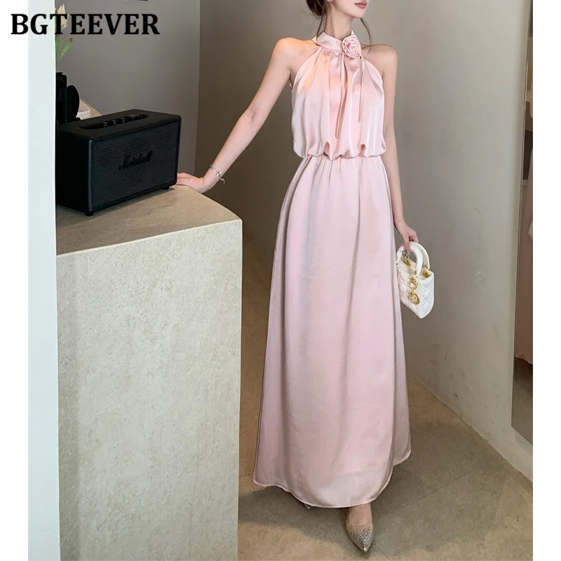 BGTEEVER Spring Summer Elegant Slim Ladies 2 Pieces Skirt Set Fashion Women Sleeveless Halter Blouses & Long Package Hip Skirts