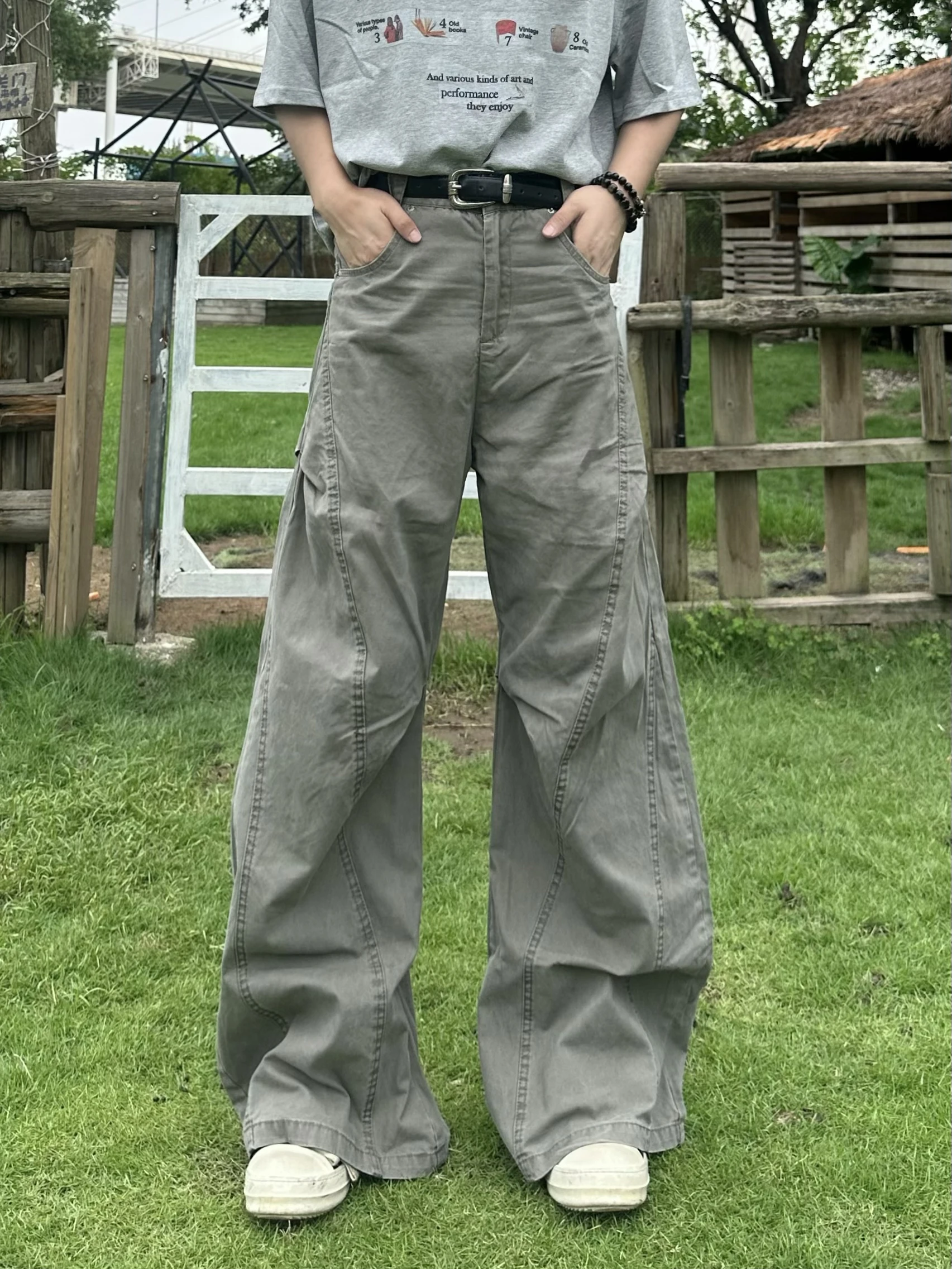 

Cleanfit Retro Deconstructed 3D Tailored Work Trousers Loose Wide Leg Pants for Men And Women High Street American Style