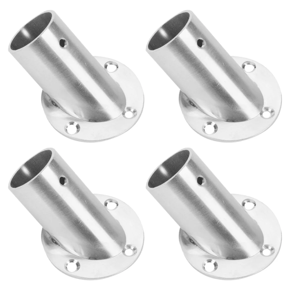 Closet Rod Holders Angled Clothes Rail Curtain Rods Socket Bracket Silver Stainless Steel