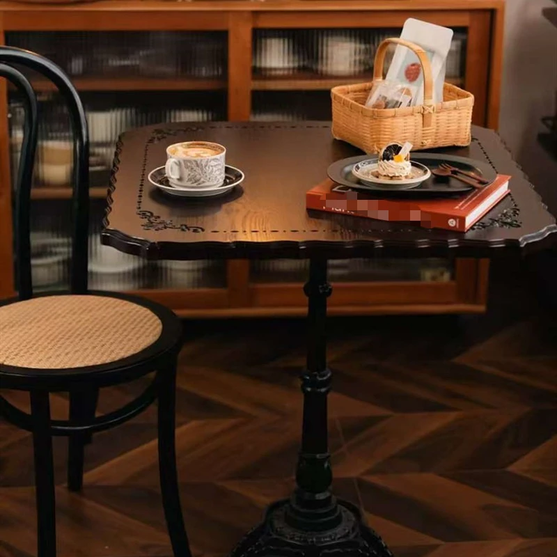 American Vintage Cafe Table & Chair Set, Solid Wood Square Dining Table for Dessert, Milk Tea Shop & Bistro