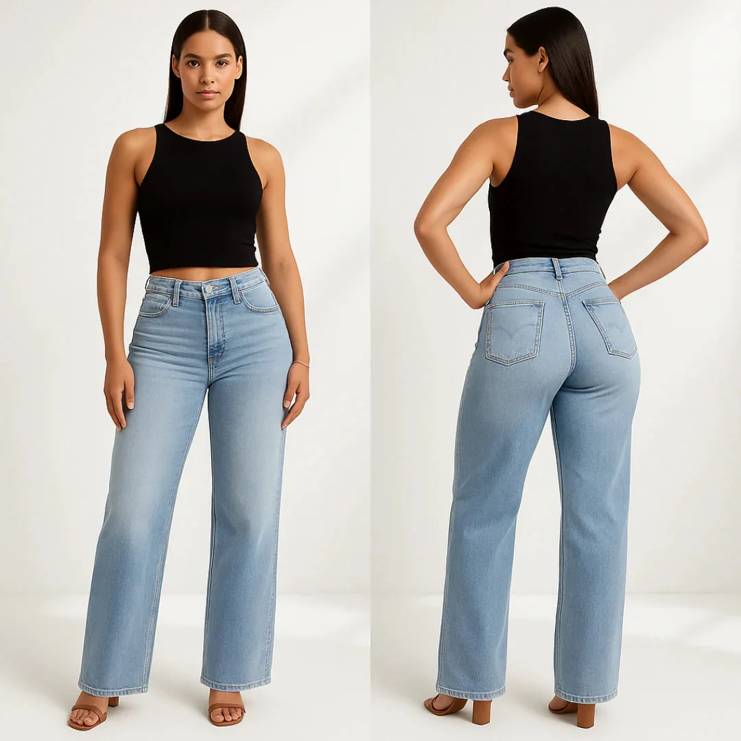 2026 European and American Jeans Women's Retro Plus Size Women's Clothing Slim Fit and Slimming Straight Leg Lifting Pants Casua