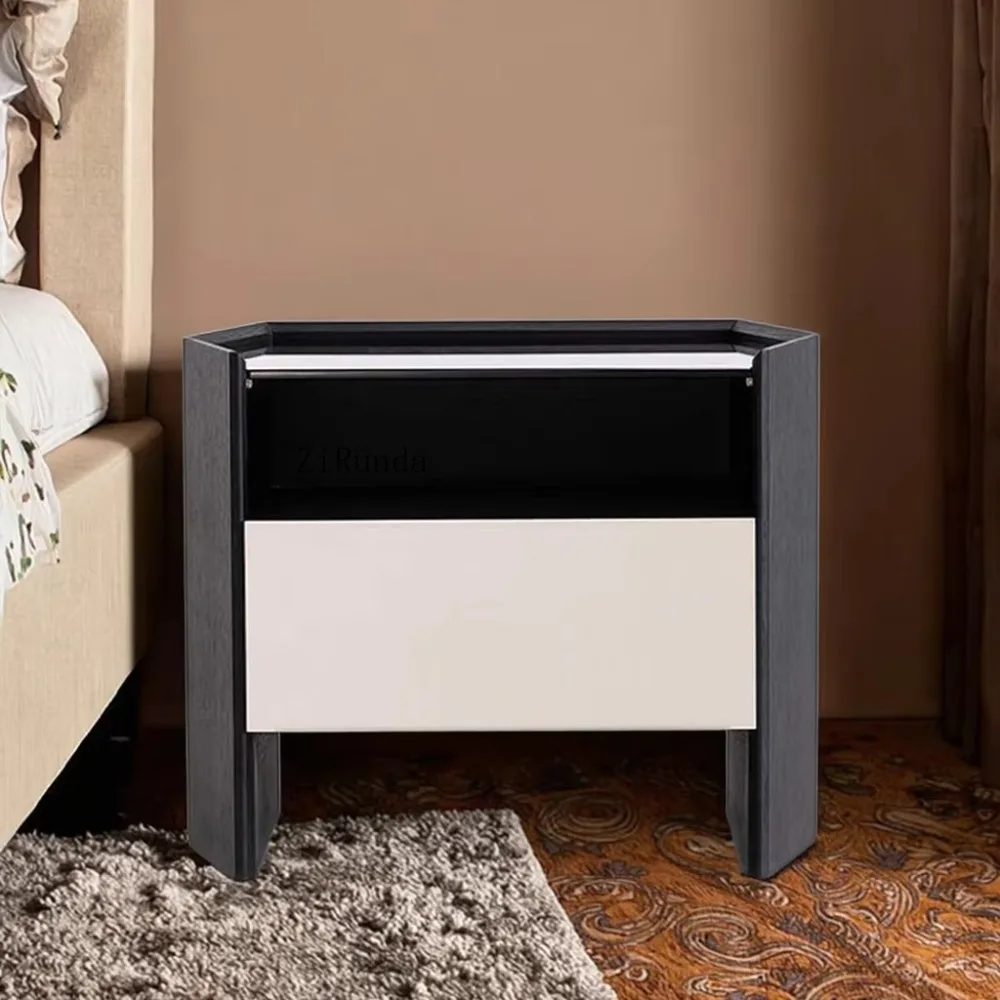 طاولة غرفة ذكية حديثة وبسيطة، وطاولة بجانب السرير خشبية، وطاولة بجانب السرير مع أدراج