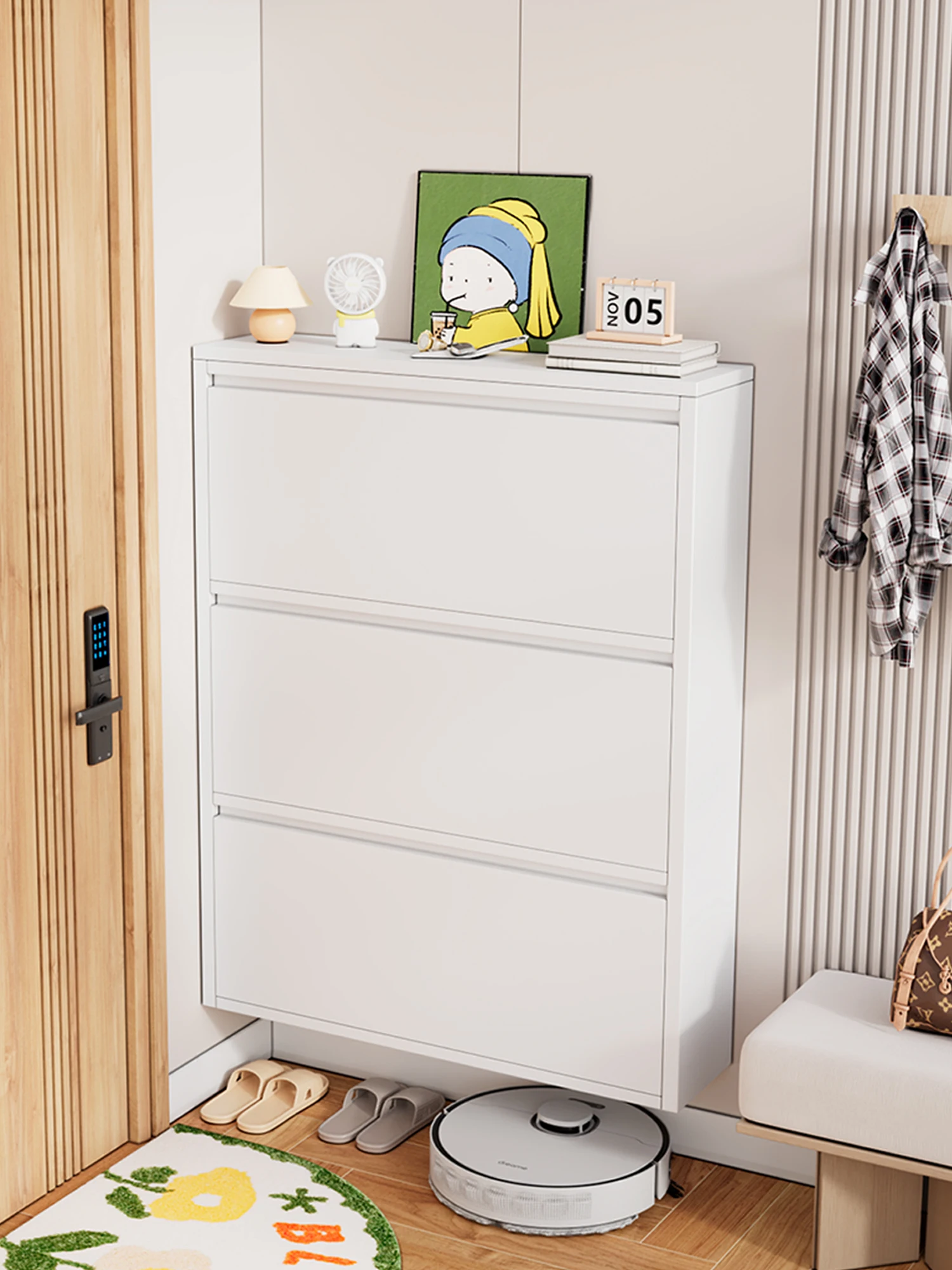 

Ultra-thin 101215cm steel tipping bucket shoe cabinet household door 2025 new entry entrance cabinet very narrow small apartment