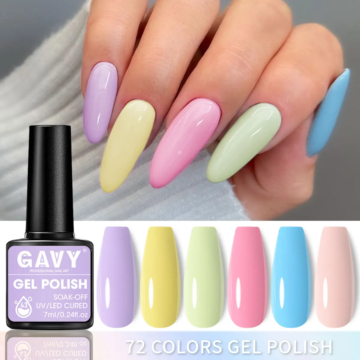 GAVY 6-teiliges Gel-Nagellack-Set, 0,24 oz pro Flasche, abnehmbarer, semi-permanenter LED-Nagellack, durchsichtiger Decklack, DIY-Starter-Set