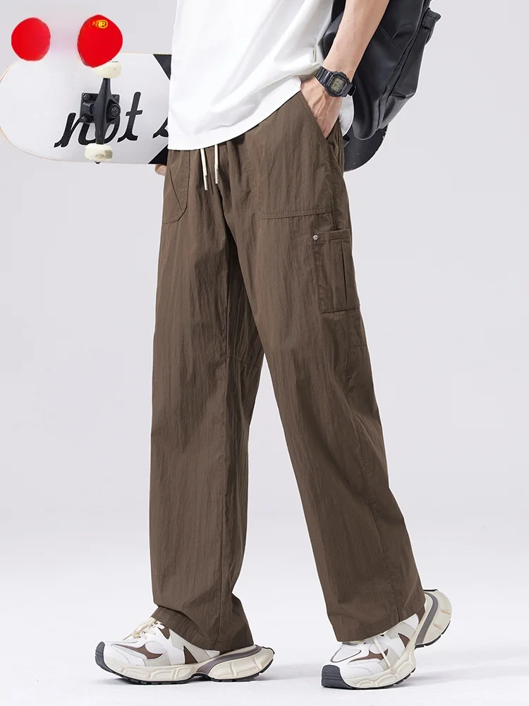 

AHAH Men's Casual Straight Leg Pants Loose Fit Qui Dry Wide Leg Long Trousers Multi ket Workwear Summer Faion Trend