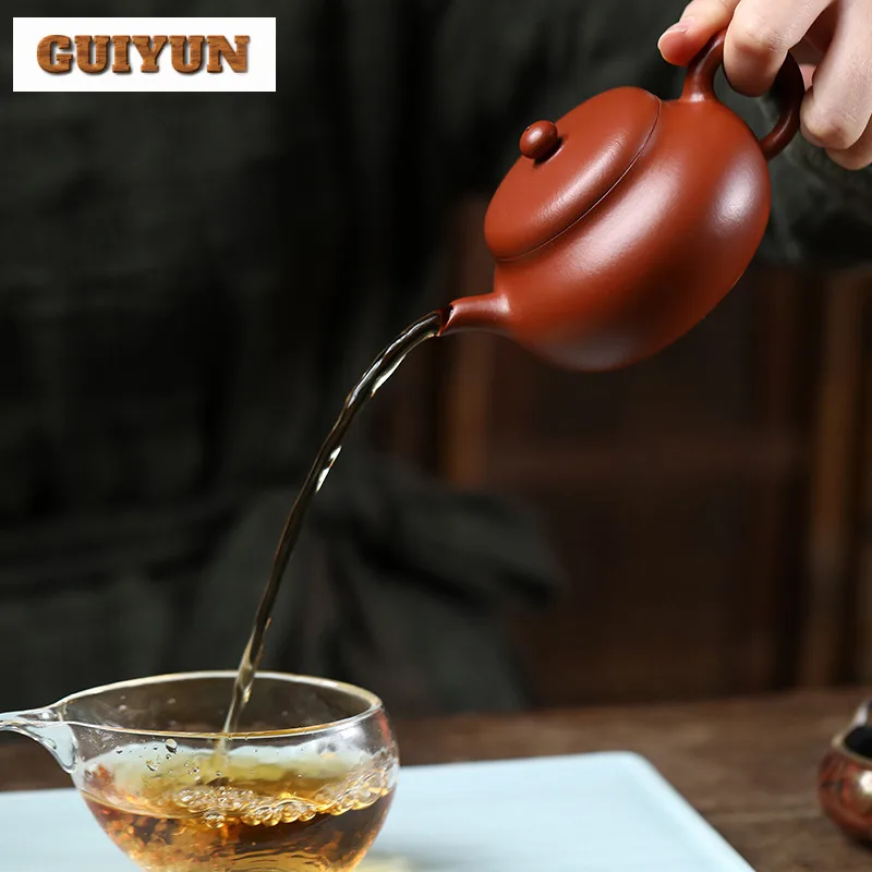 Two Types Of Ancient Yixing Purple Clay Teapots Famous Artists Handmade Pan Pot Raw Ore Zhu Mud Kettle Chinese Zisha Teaset Gift