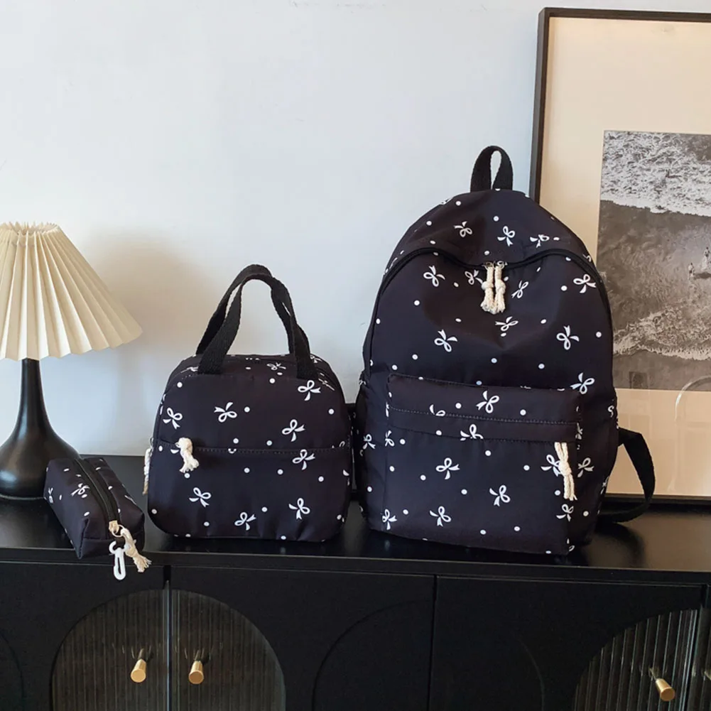 3Pcs Simple Backpack Set with Handbag & Kawaii Nylon Backpack All-Match Bag Outdoor Backpack