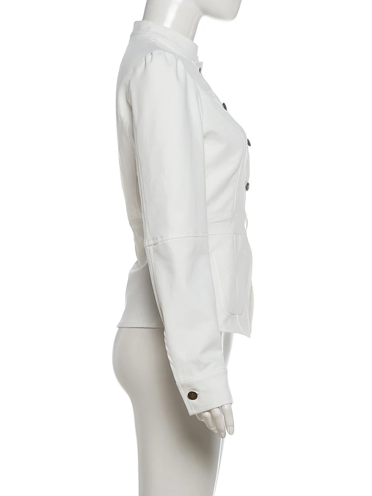 Weird Puss Damen-Mantel mit einreihiger Knopfleiste, O-Ausschnitt, lange Ärmel, Freizeit, schmal geschnitten, Büro-Stil, schlicht, klassisch, Herbstmode, schick, Streetwear – Detail 4