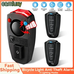 Camluxy Bicycle Light Anti Theft Alarm USB Bike Taillight Wireless Waterproof Auto Brake Sensing Remote Control Horn Lamp Alarm